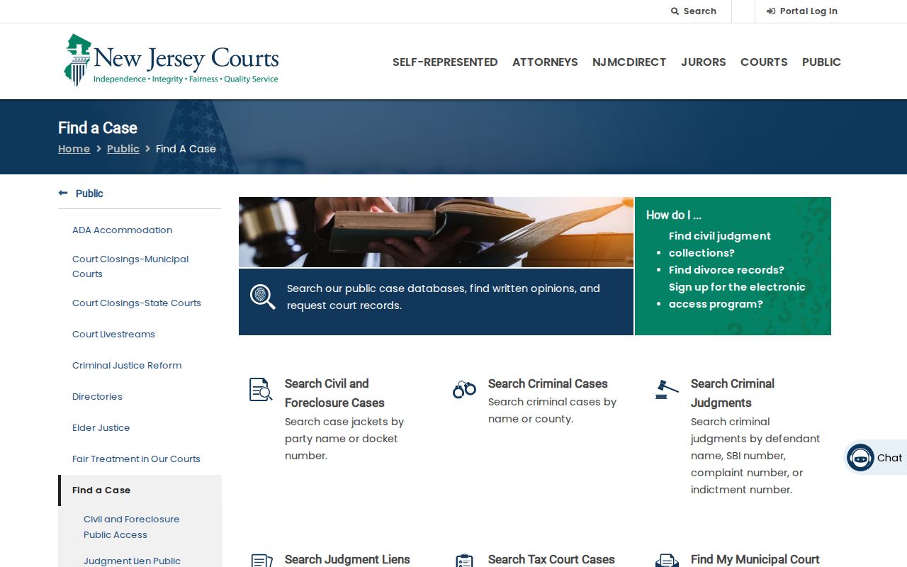 West New York resident lookup through the New Jersey Courts Find a Case page
